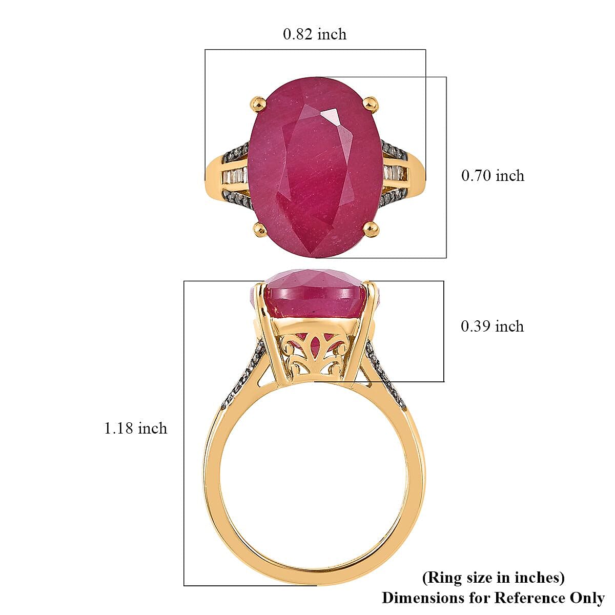 Niassa Ruby (FF), Natural Champagne Diamond (0.25 cts) Ring in Vermeil YG Over Sterling Silver (Size 10.0) 15.75 ctw image number 5