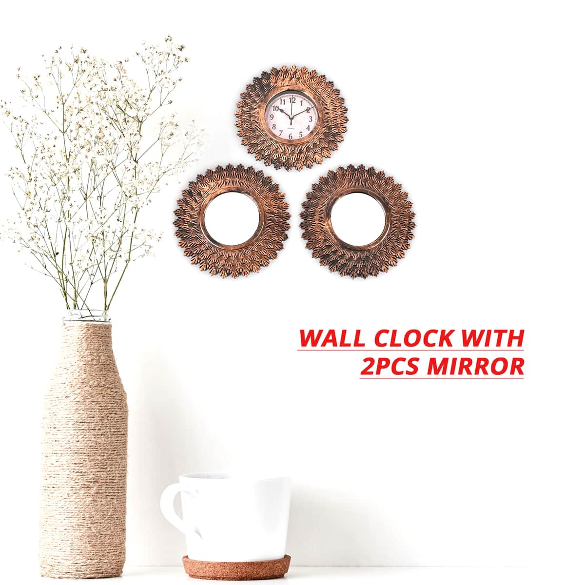 Bronze Color Sunburst Wall Clock (1xAA Battery Not Included) and 2pcs Mirror image number 2