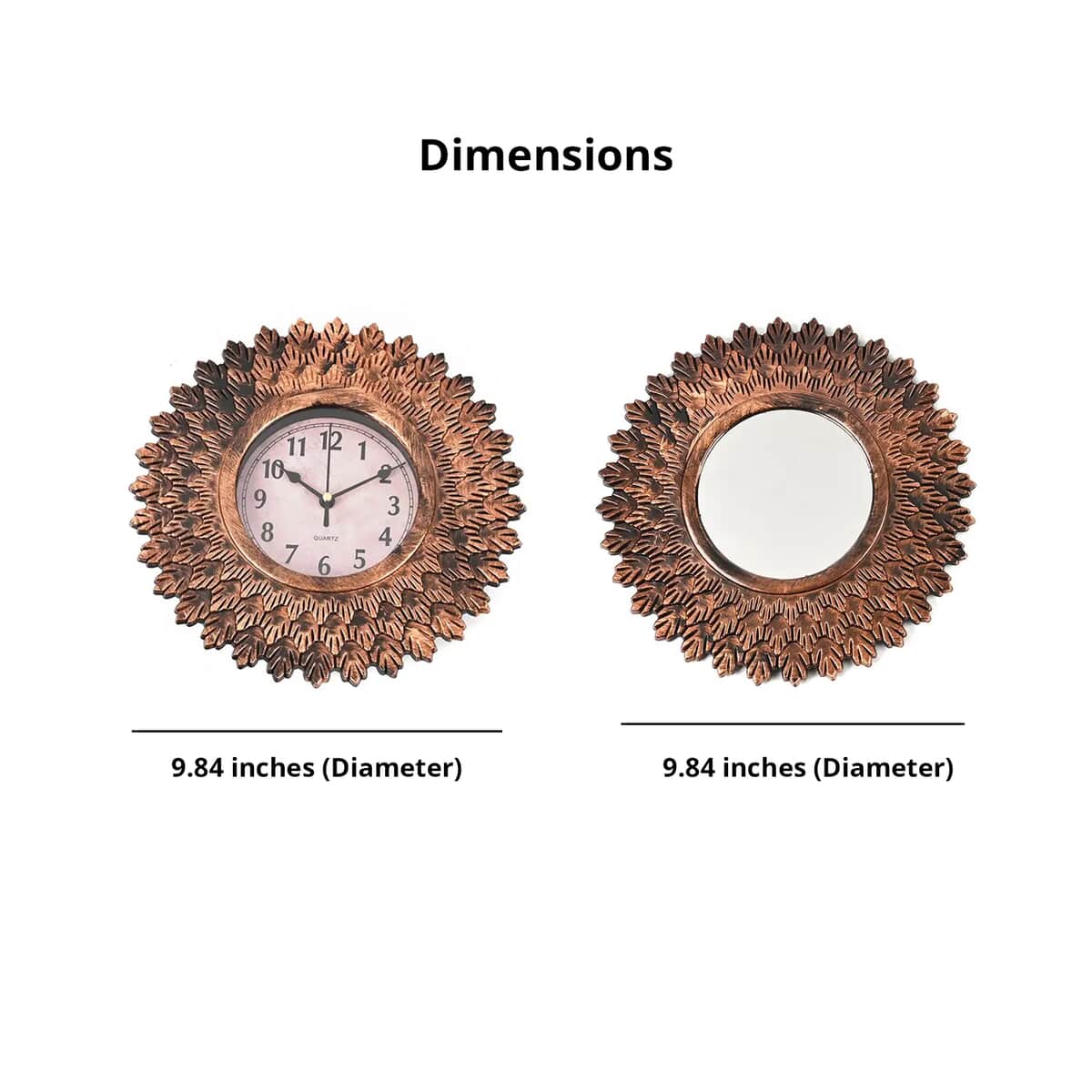Bronze Color Sunburst Wall Clock (1xAA Battery Not Included) and 2pcs Mirror image number 4