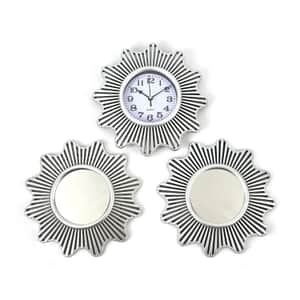 Silver Color Sunburst Wall Clock (1xAA Battery Not Included) and 2pcs Mirror