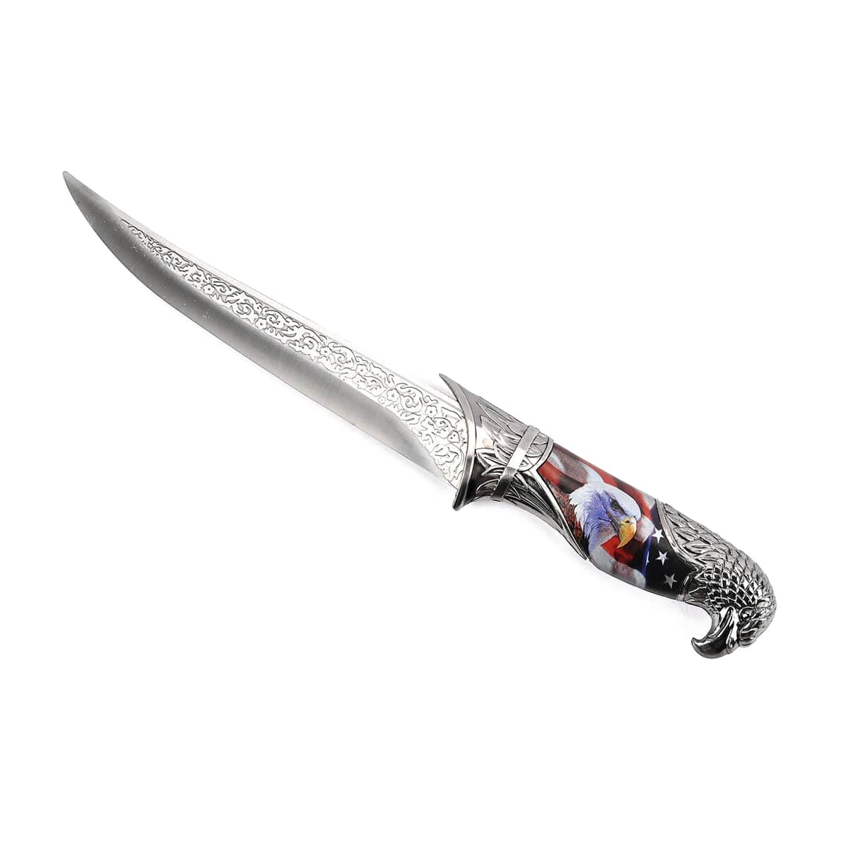 Dark Silver Outdoor Hunting Knife Stainless Steel with Eagle Streak Printed (Blade 8") image number 0