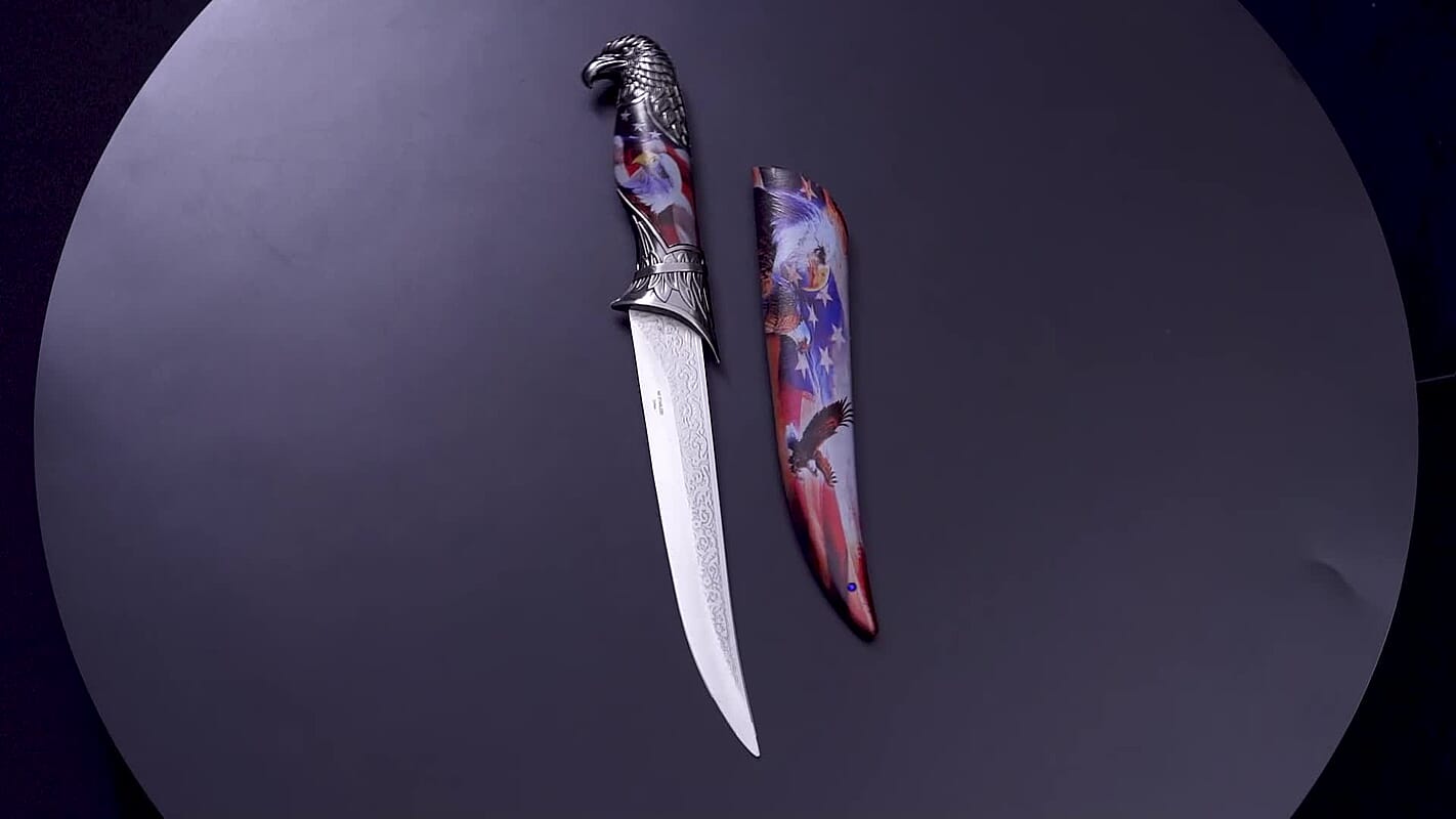 Dark Silver Outdoor Hunting Knife Stainless Steel with Eagle Streak Printed (Blade 8")