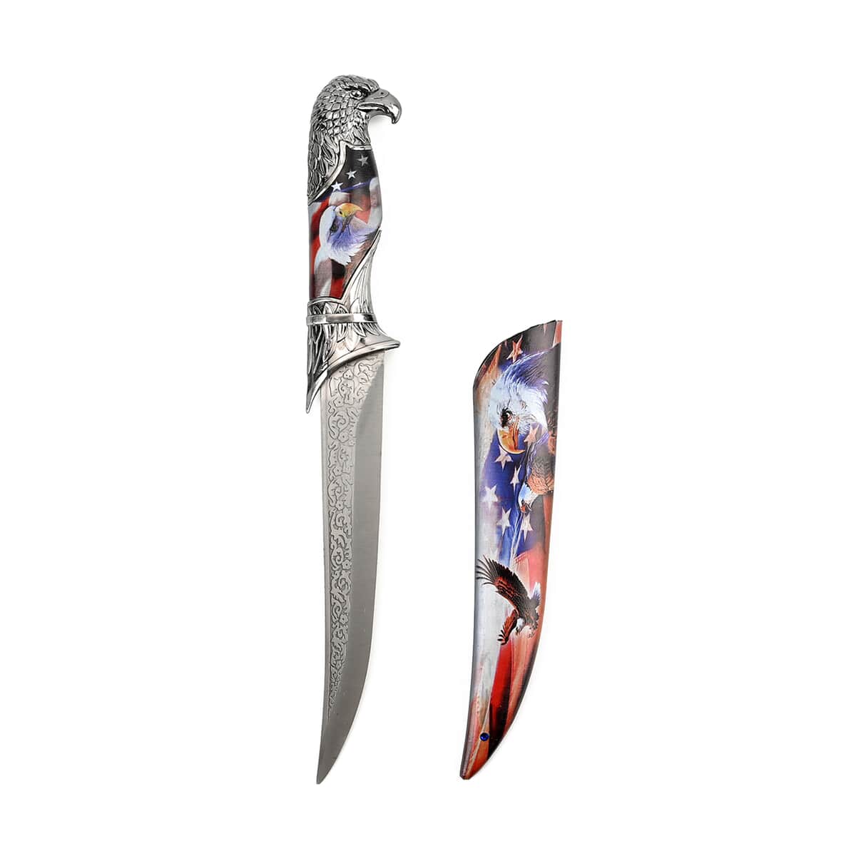 Dark Silver Outdoor Hunting Knife Stainless Steel with Eagle Streak Printed (Blade 8") image number 1