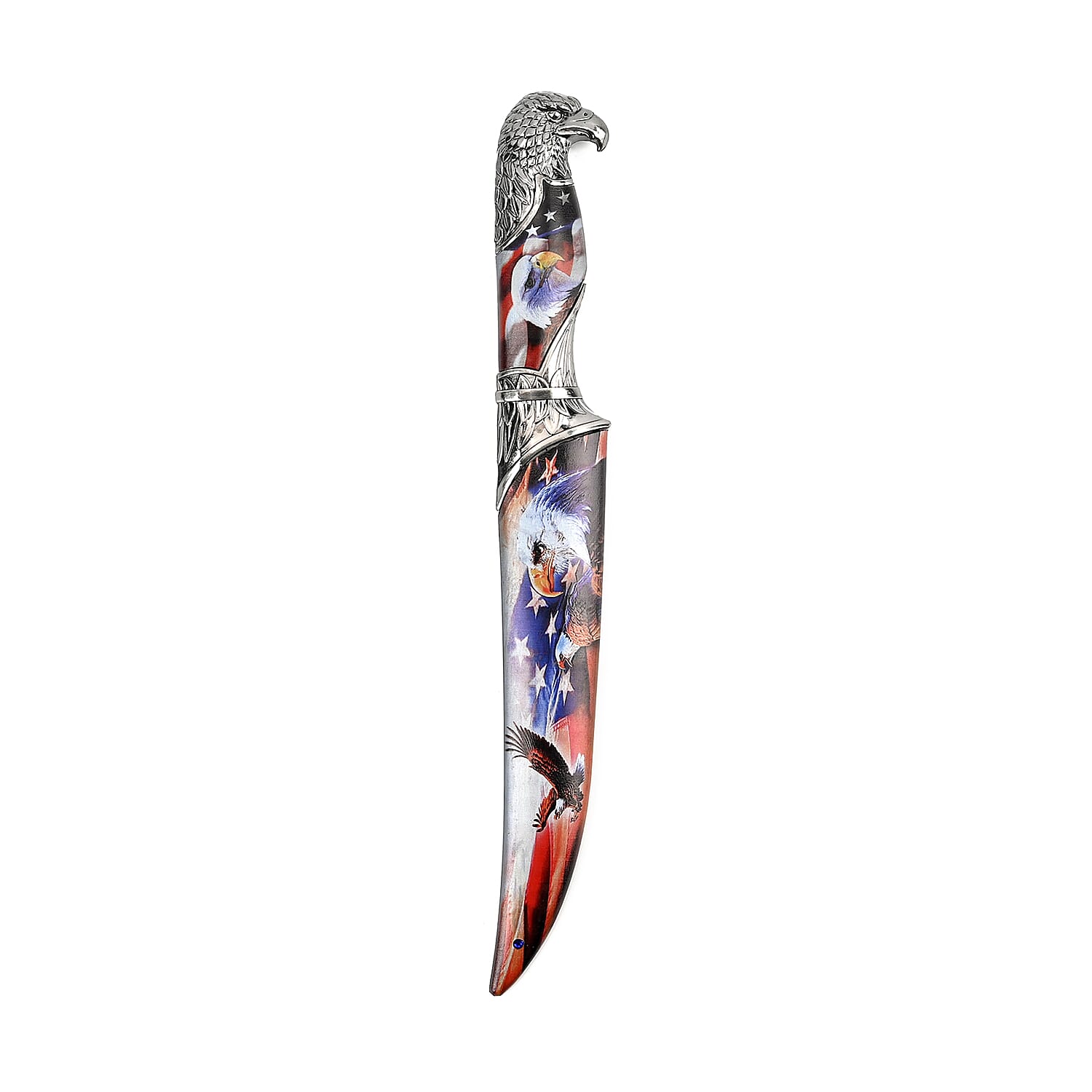 Dark Silver Outdoor Hunting Knife Stainless Steel with Eagle Streak Printed (Blade 8)