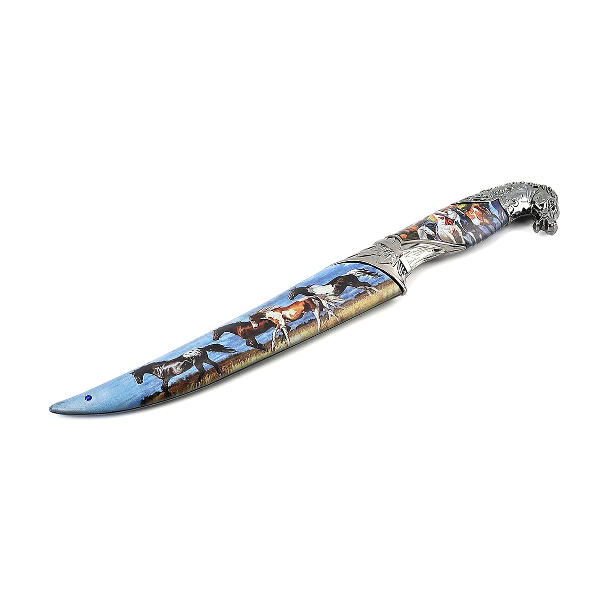 Dark Silver Outdoor Hunting Knife Stainless Steel with Horse Streak Printed (Blade 8) image number 3