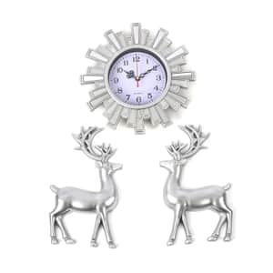 Silver Color Fancy Wall Clock (1xAA Battery Not Included) and 2pcs Deer Decor