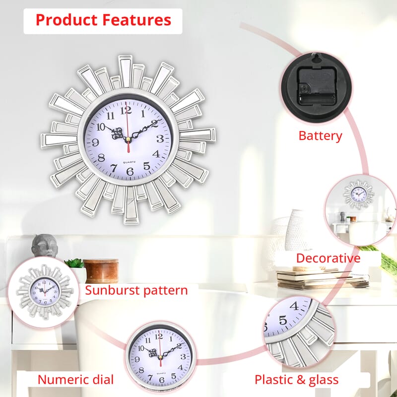 Silver Color Fancy Wall Clock (1xAA Battery Not Included) and 2pcs Deer Decor