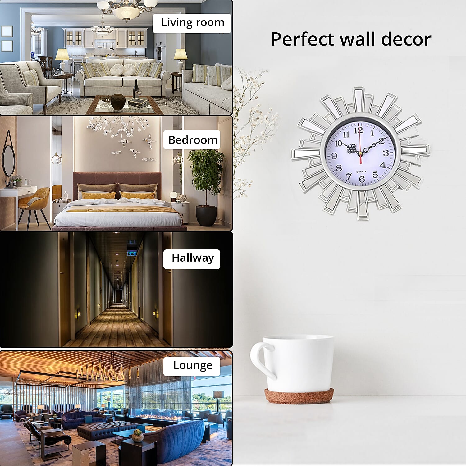 Silver Color Fancy Wall Clock (1xAA Battery Not Included) and 2pcs Deer Decor