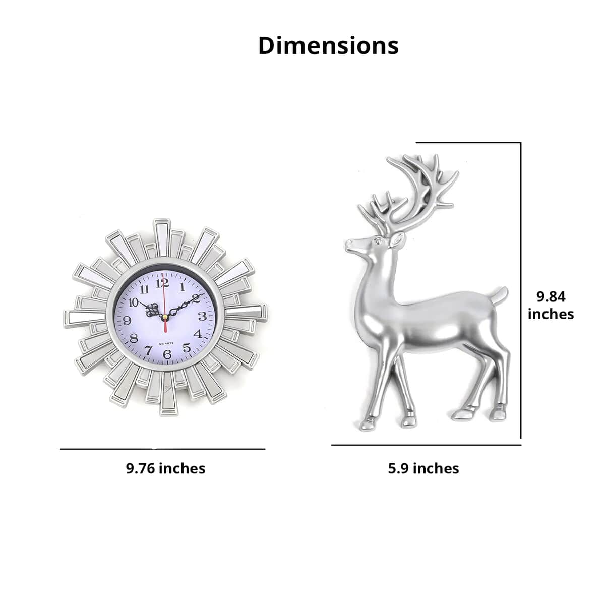 Silver Color Fancy Wall Clock (1xAA Battery Not Included) and 2pcs Deer Decor image number 4