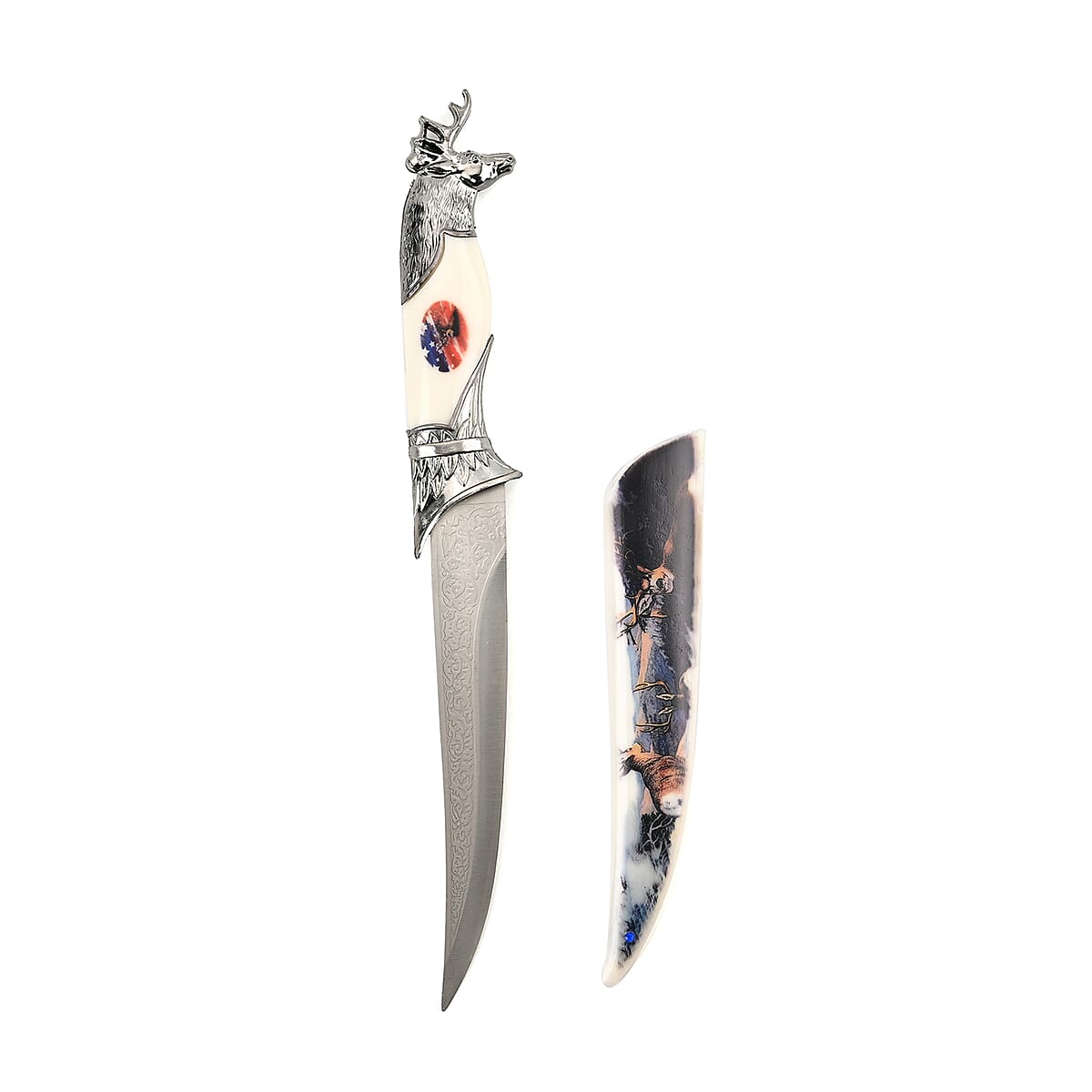 Dark Silver Outdoor Hunting Knife Stainless Steel with Deer Streak Printed (Blade 8) image number 1