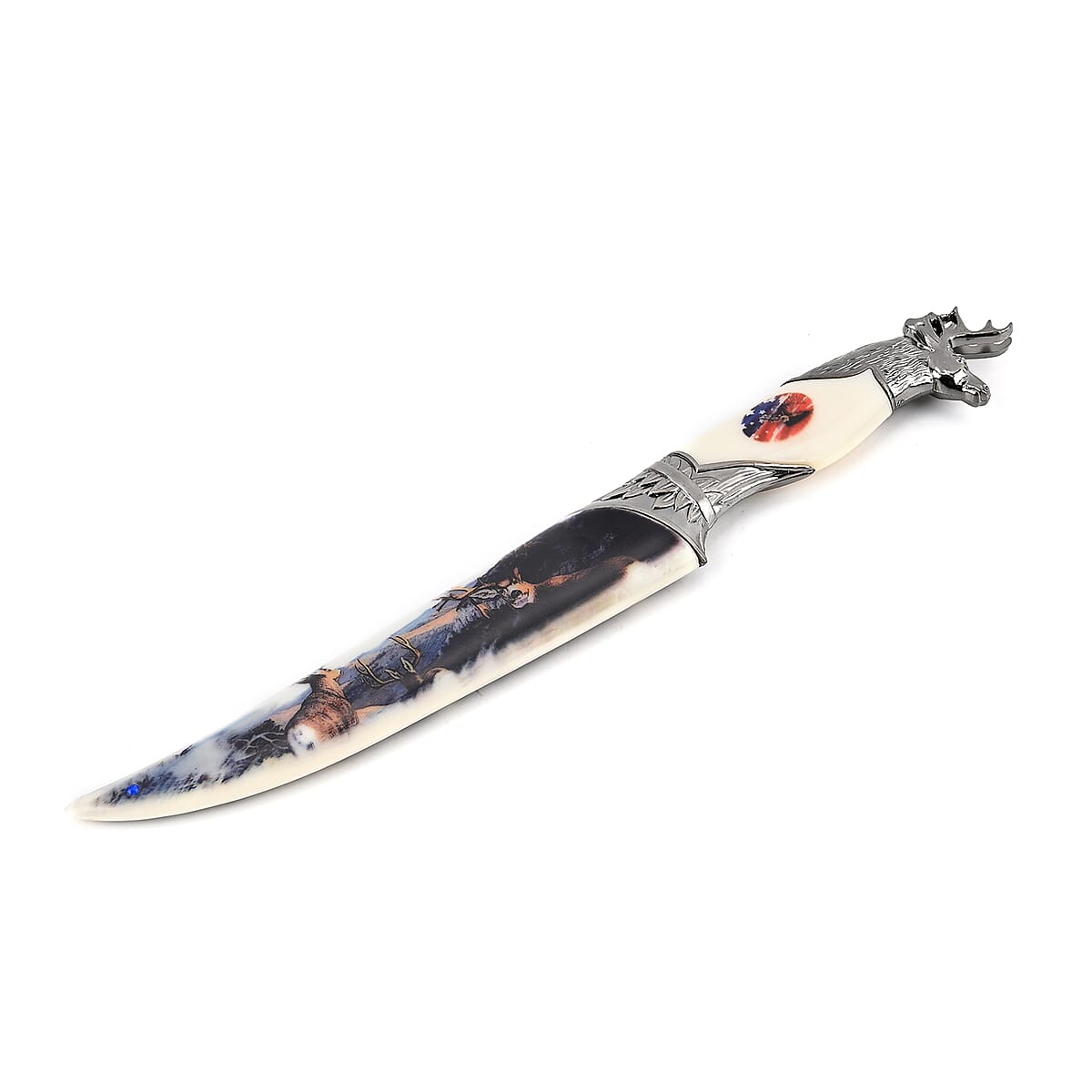 Dark Silver Outdoor Hunting Knife Stainless Steel with Deer Streak Printed (Blade 8) image number 3