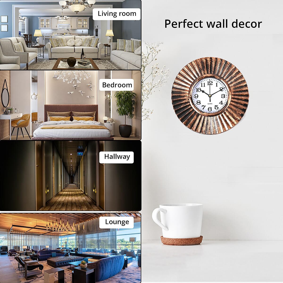 Bronze Color Wall Clock (1xAA Battery Not Included) and 2pcs Vases image number 3