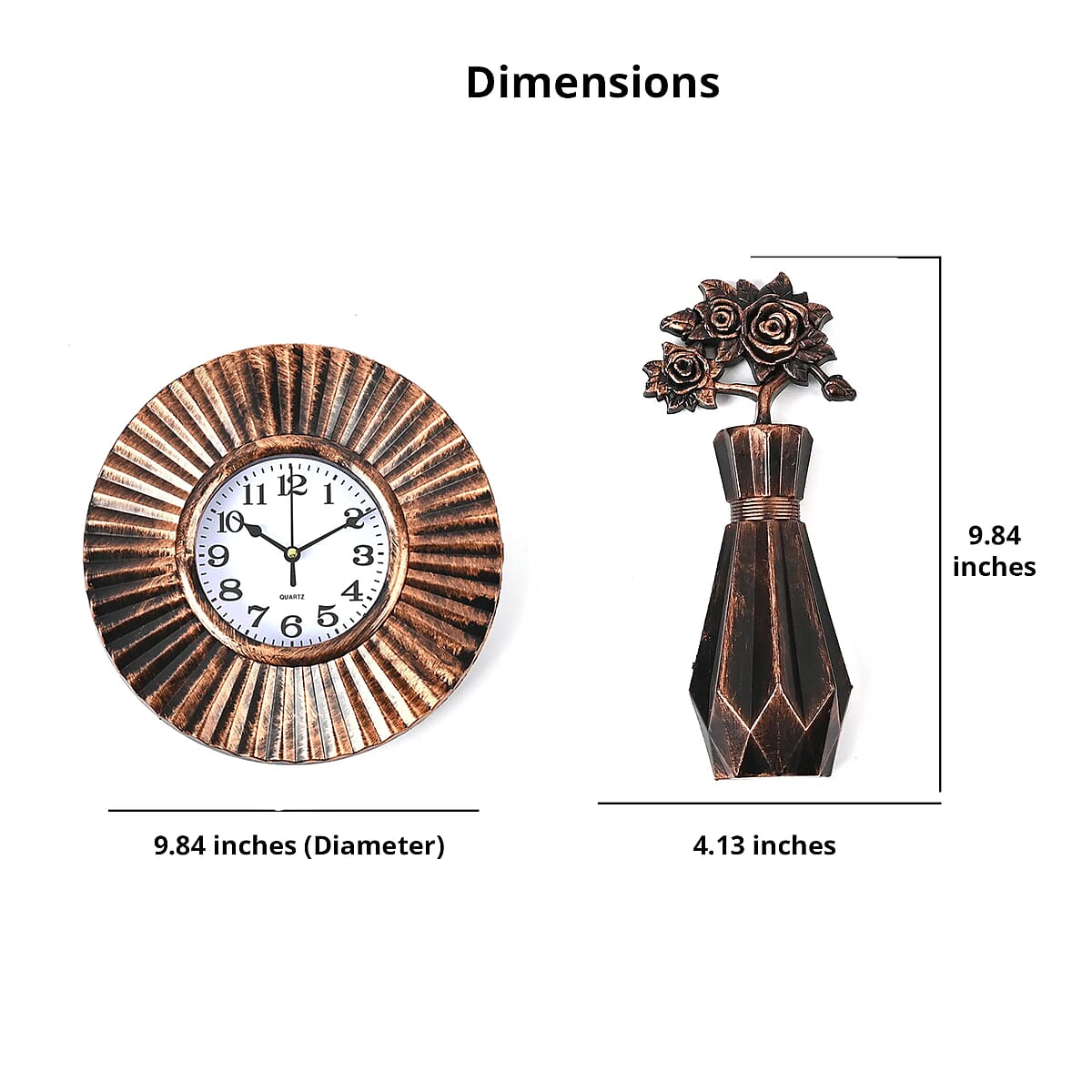 Bronze Color Wall Clock (1xAA Battery Not Included) and 2pcs Vases image number 4