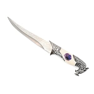 Dark Silver Outdoor Hunting Knife Stainless Steel with Dragon Streak Printed (Blade 8)