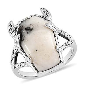 Artisan Crafted White Buffalo Bull Head Ring in Sterling Silver (Size 8.0) 12.00 ctw