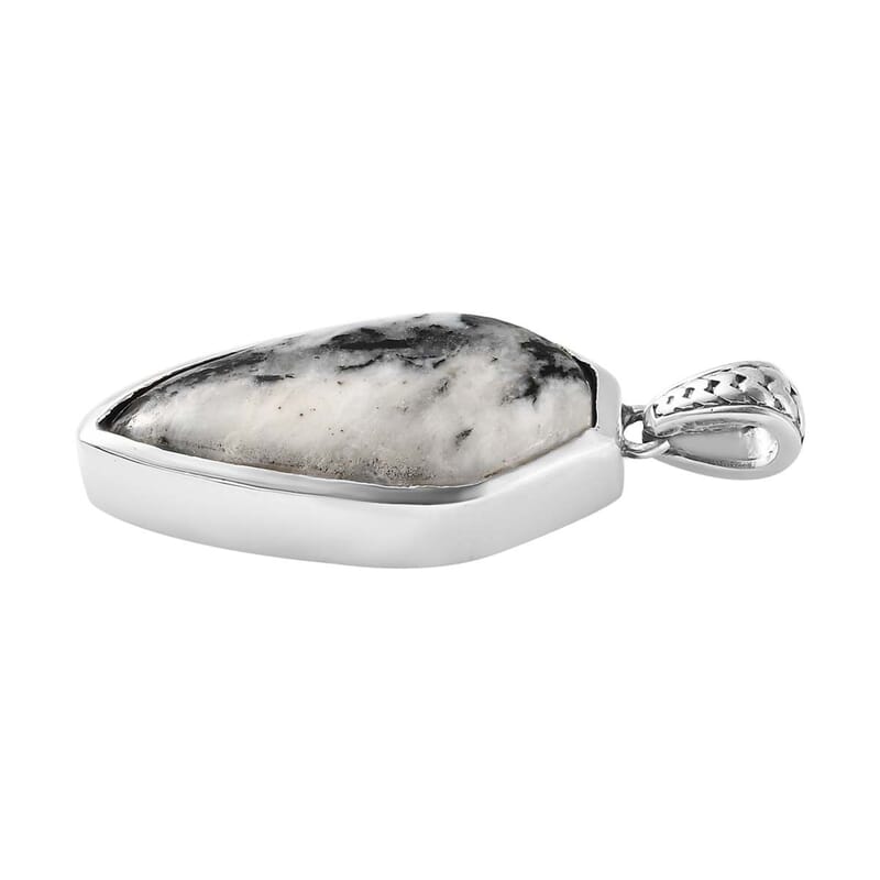 Artisan Crafted White Buffalo Solitaire Pendant in Sterling Silver 15.85 ctw