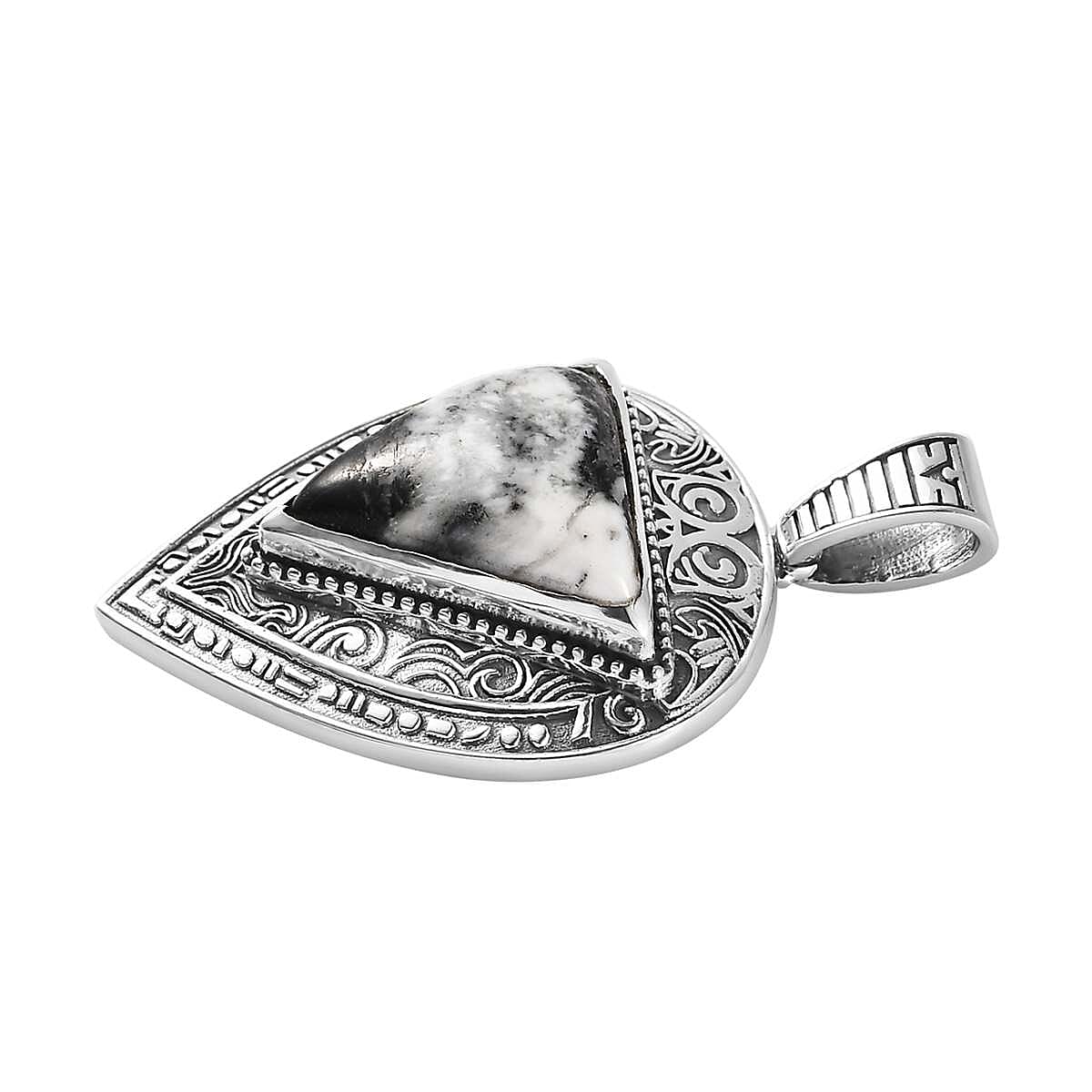 D'Joy Artisan Crafted White Buffalo 10.90 ctw Arrow Pendant without Chain in Sterling Silver