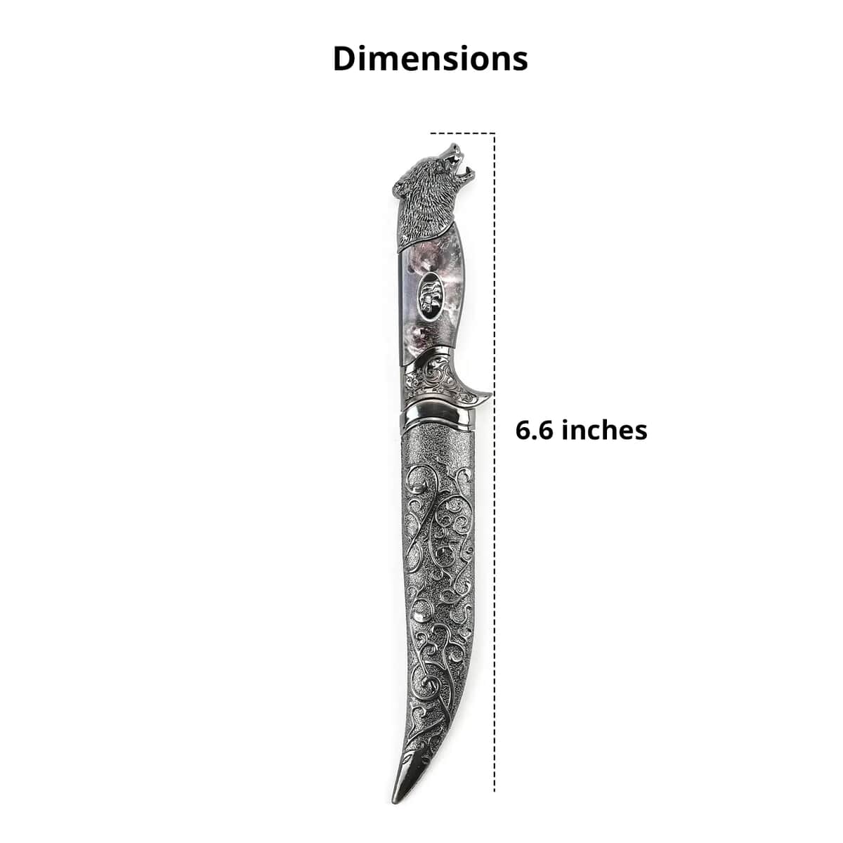 Dark Silver Outdoor Hunting Knife Stainless Steel Blade 6.6 and Scabbard Handle with Bear Head Pommel image number 4