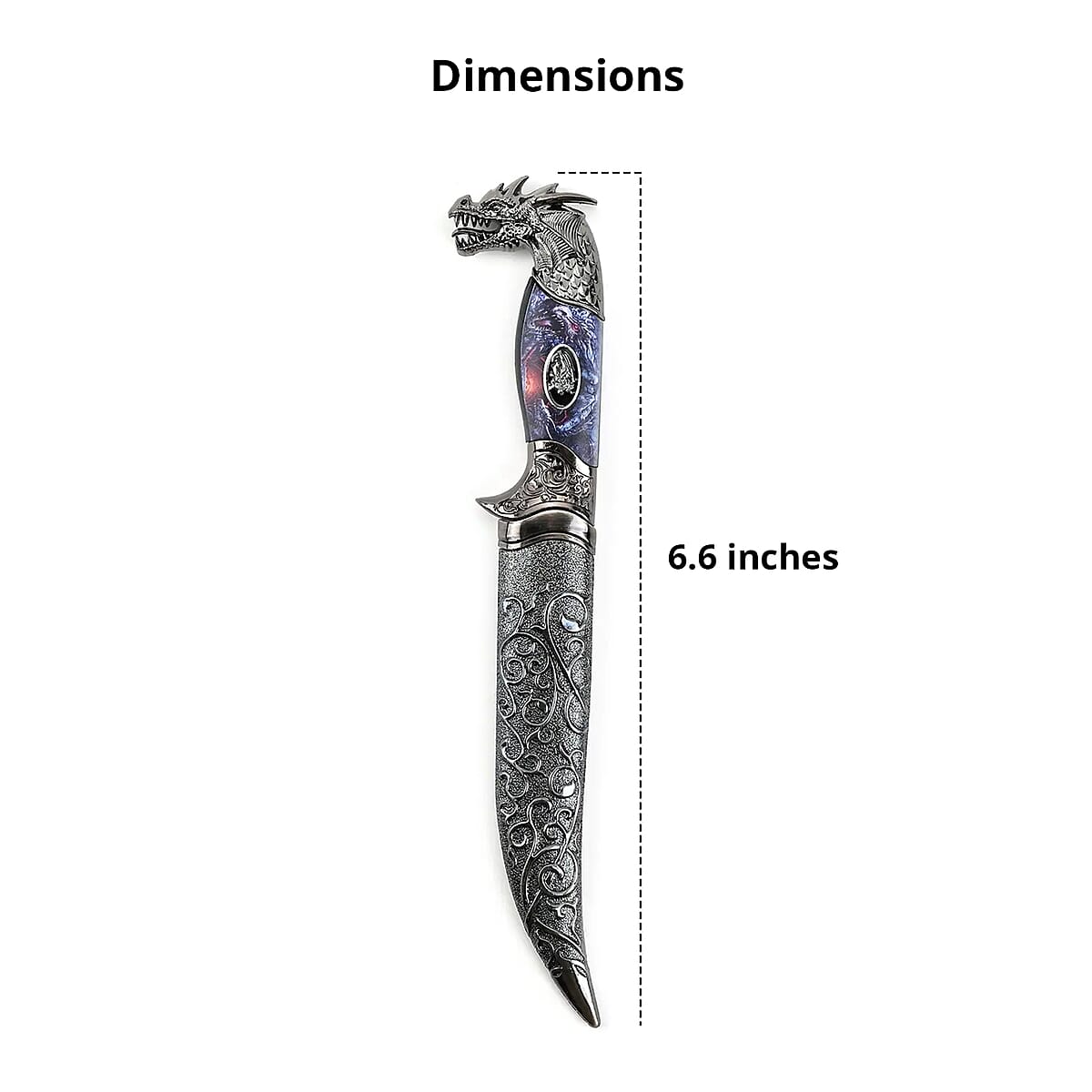 Dark Silver Outdoor Hunting Knife Stainless Steel Blade 6.6 and Scabbard Handle with Dragon Head Pommel image number 4