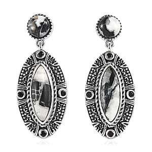 D'Joy Artisan Crafted White Buffalo and Thai Black Spinel Dangle Earrings in Sterling Silver 9.60 ctw