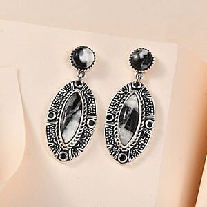 D'Joy Artisan Crafted White Buffalo and Thai Black Spinel Dangle Earrings in Sterling Silver 9.60 ctw