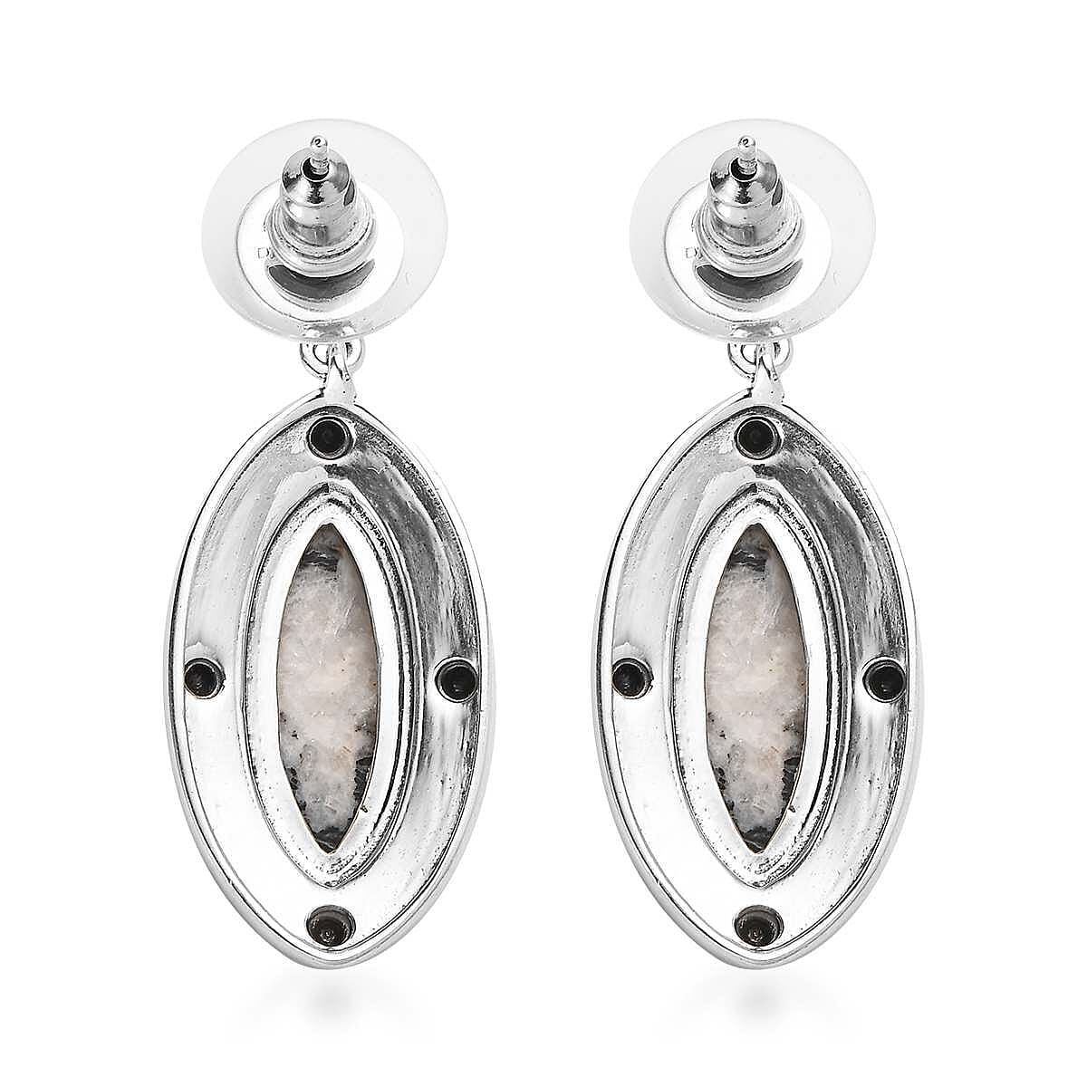 D'Joy Artisan Crafted White Buffalo and Thai Black Spinel Dangle Earrings in Sterling Silver 9.60 ctw