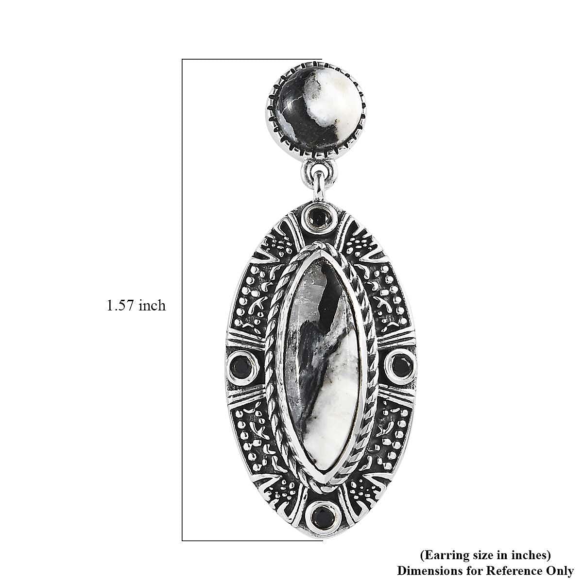 D'Joy Artisan Crafted White Buffalo and Thai Black Spinel Dangle Earrings in Sterling Silver 9.60 ctw