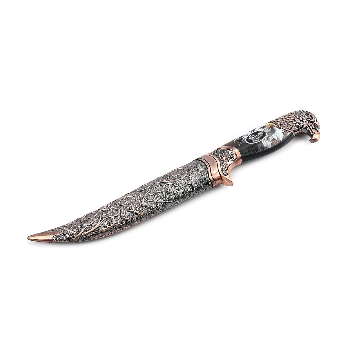 Copper Color Outdoor Hunting Knife Stainless Steel Blade 6.6 and Scabbard Handle with Eagle Head Pommel image number 3