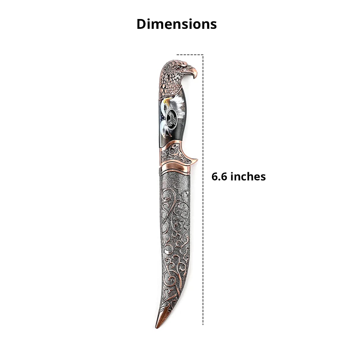Copper Color Outdoor Hunting Knife Stainless Steel Blade 6.6 and Scabbard Handle with Eagle Head Pommel image number 4
