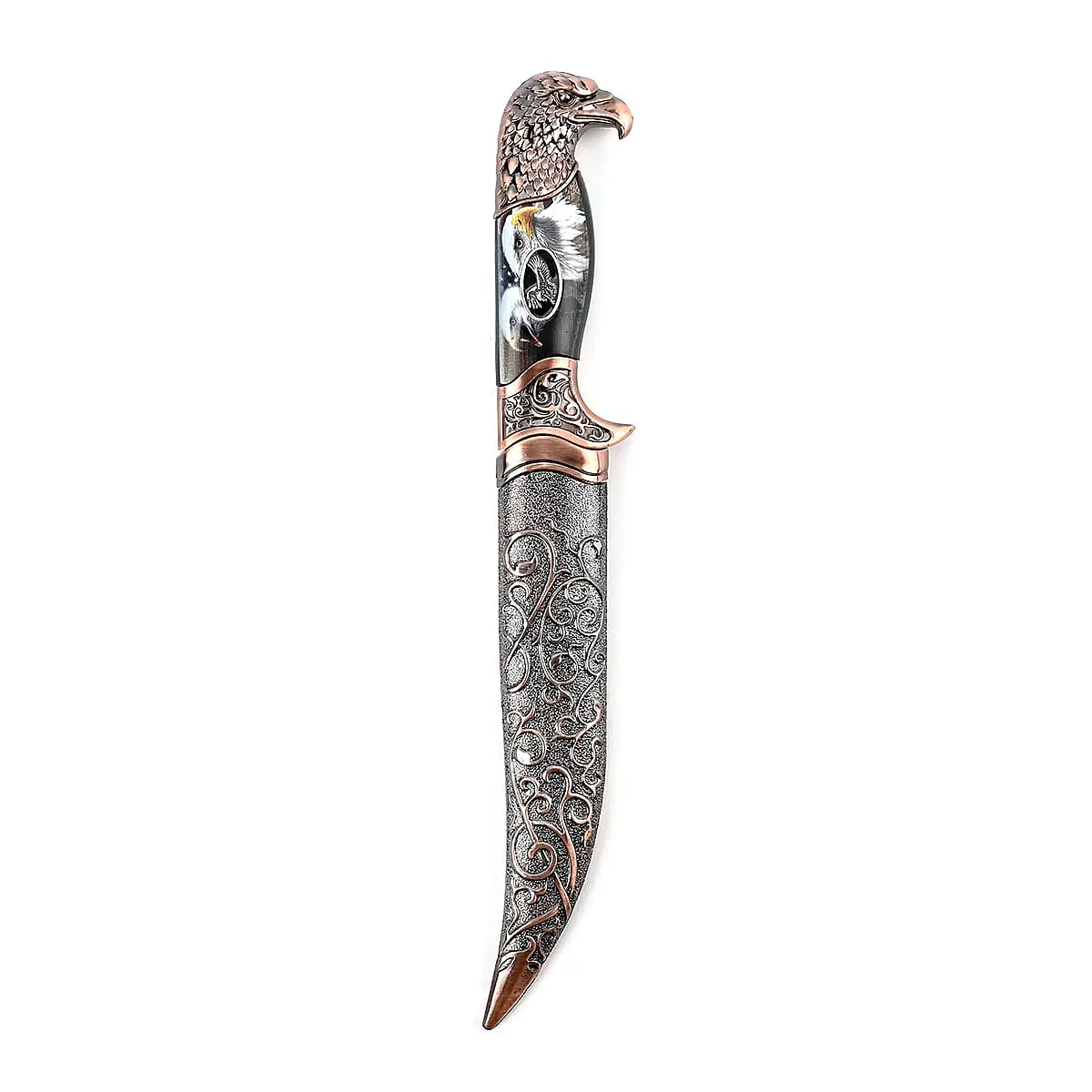 Copper Color Outdoor Hunting Knife Stainless Steel Blade 6.6 and Scabbard Handle with Eagle Head Pommel image number 6