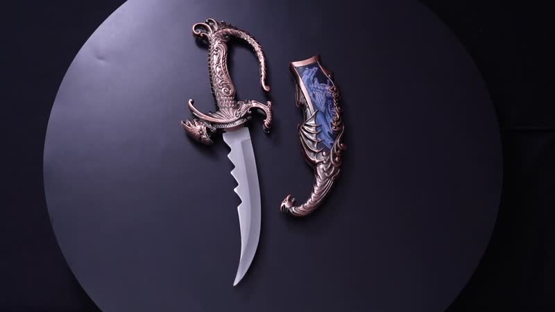 Copper Color Outdoor Hunting Knife Stainless Steel Blade 7.75" and Dragon Handle