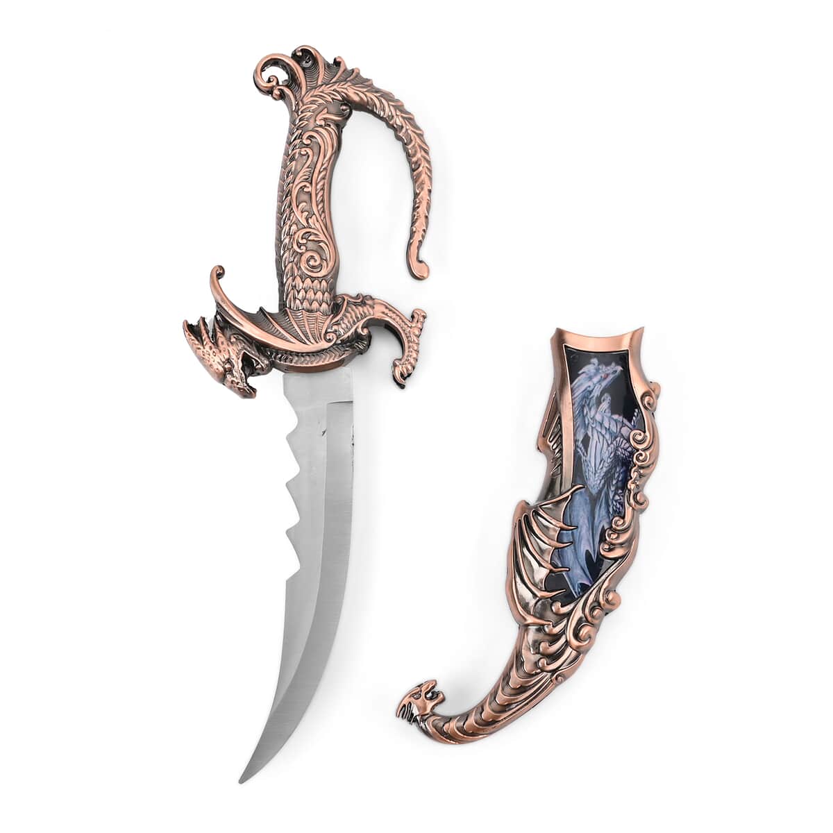 Copper Color Outdoor Hunting Knife Stainless Steel Blade 7.75" and Dragon Handle image number 1