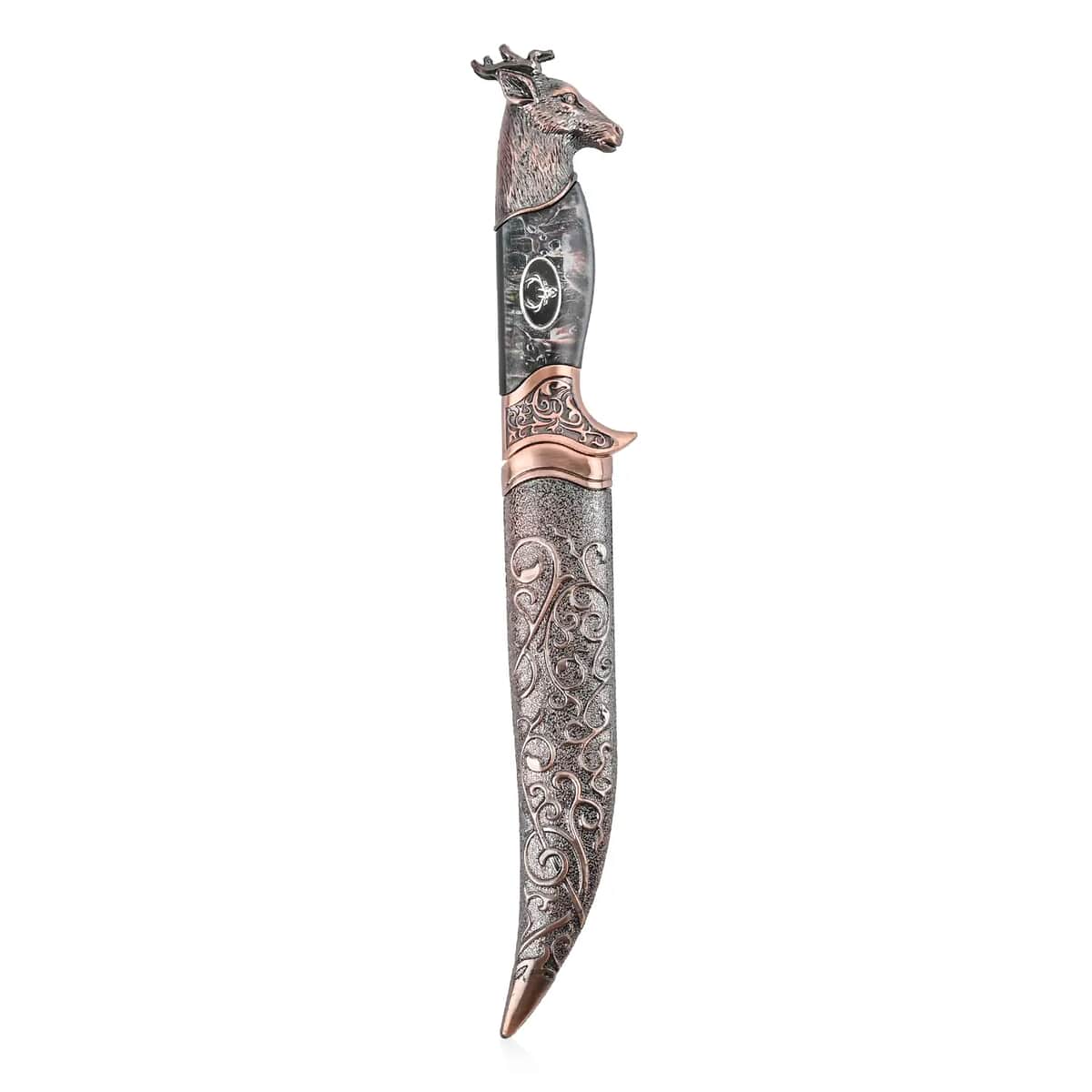 Buy Dark Silver Outdoor Hunting Knife Stainless Steel Blade 6.6 and  Scabbard Handle with Cayote Head Pommel at ShopLC.