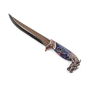 Copper Color Outdoor Hunting Knife Stainless Steel Blade 6.6 and Scabbard Handle with Dragon Head Pommel