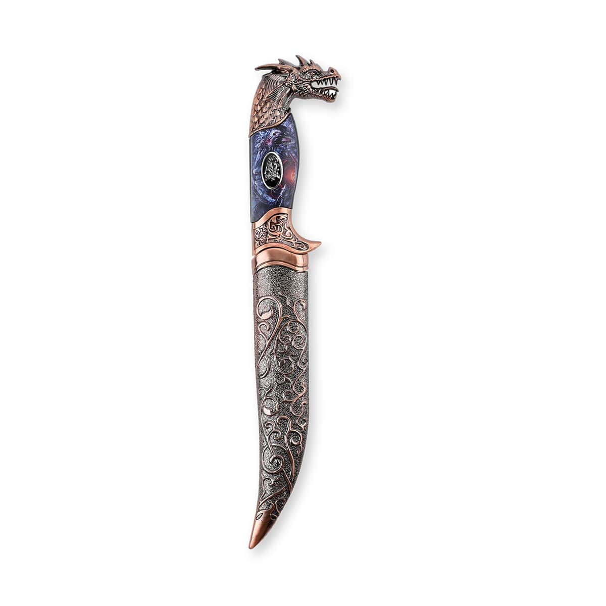 Doorbuster Copper Color Outdoor Hunting Knife Stainless Steel Blade 6.6 and Scabbard Handle with Dragon Head Pommel image number 2