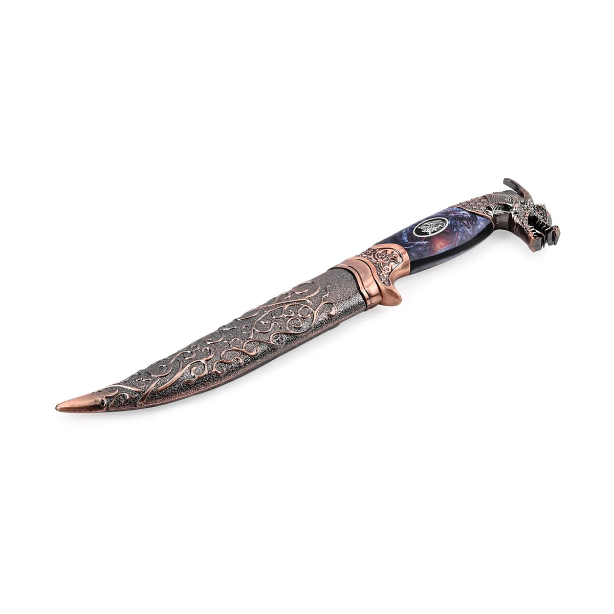 Doorbuster Copper Color Outdoor Hunting Knife Stainless Steel Blade 6.6 and Scabbard Handle with Dragon Head Pommel image number 3