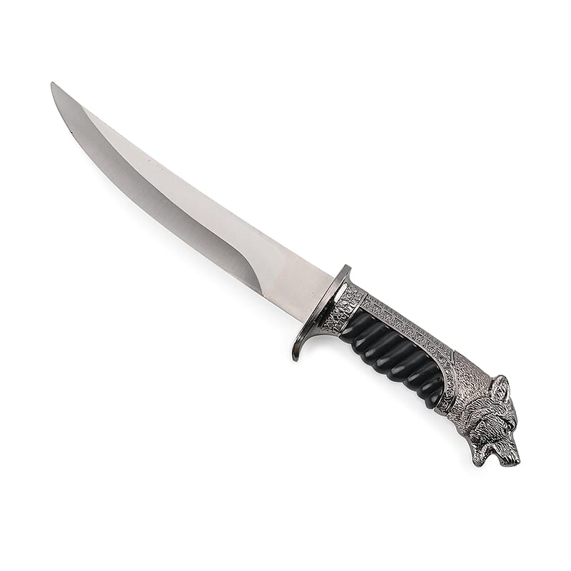 Dark Silver Outdoor Knife with Stainless Steel Blade, Scabbard Handle, Cayote Head Pommel, Survival Steel Blade Knife, Camping Knives for Men women