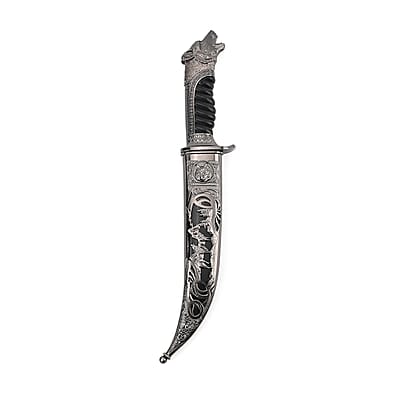 Dark Silver Outdoor Knife with Stainless Steel Blade, Scabbard Handle, Cayote Head Pommel, Survival Steel Blade Knife, Camping Knives for Men women