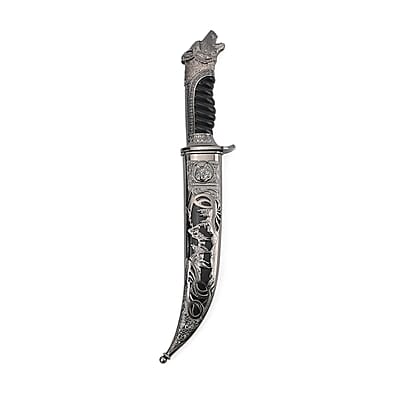 Dark Silver Outdoor Knife with Stainless Steel Blade, Scabbard Handle, Cayote Head Pommel, Survival Steel Blade Knife, Camping Knives for Men women
