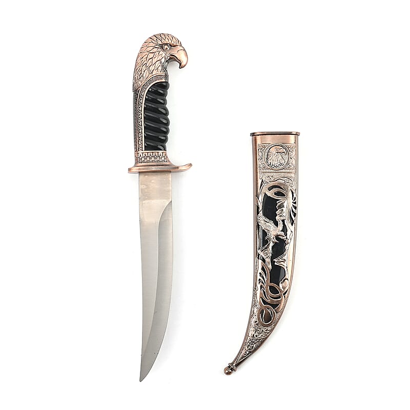Copper Outdoor Knife Stainless Steel Blade, Scabbard Handle, Eagle Head Pommel, Survival Steel Blade Knife, Camping Knives for Men women