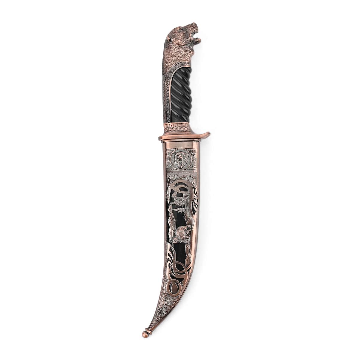 Copper Outdoor Knife Stainless Steel Blade,Scabbard Handle, Bear Head Pommel, Survival Steel Blade Knife, Camping Knives for Men women image number 2