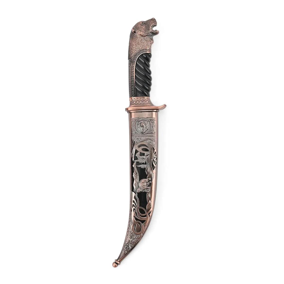 Copper Outdoor Knife Stainless Steel Blade,Scabbard Handle, Bear Head Pommel, Survival Steel Blade Knife, Camping Knives for Men women image number 6