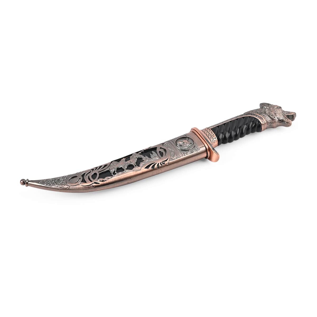 Copper Outdoor Knife with Stainless Steel Blade, Scabbard Handle, Cayote Head Pommel, Survival Steel Blade Knife, Camping Knives for Men women image number 3