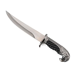 Dark Silver Color Outdoor Hunting Knife Stainless Steel Blade 7.35 and Scabbard Handle with Eagle Head Pommel