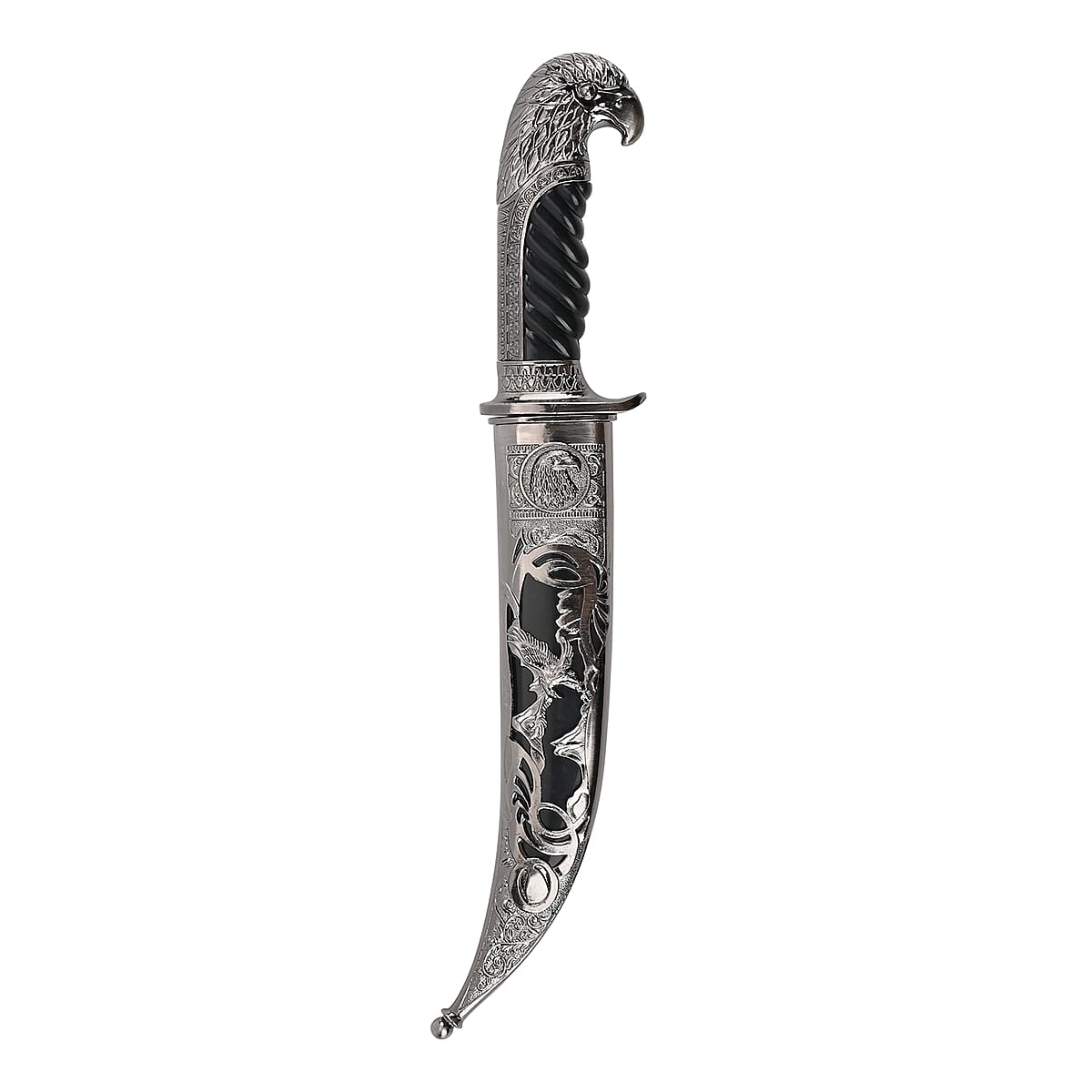 Dark Silver Color Outdoor Hunting Knife Stainless Steel Blade 7.35 and Scabbard Handle with Eagle Head Pommel image number 2