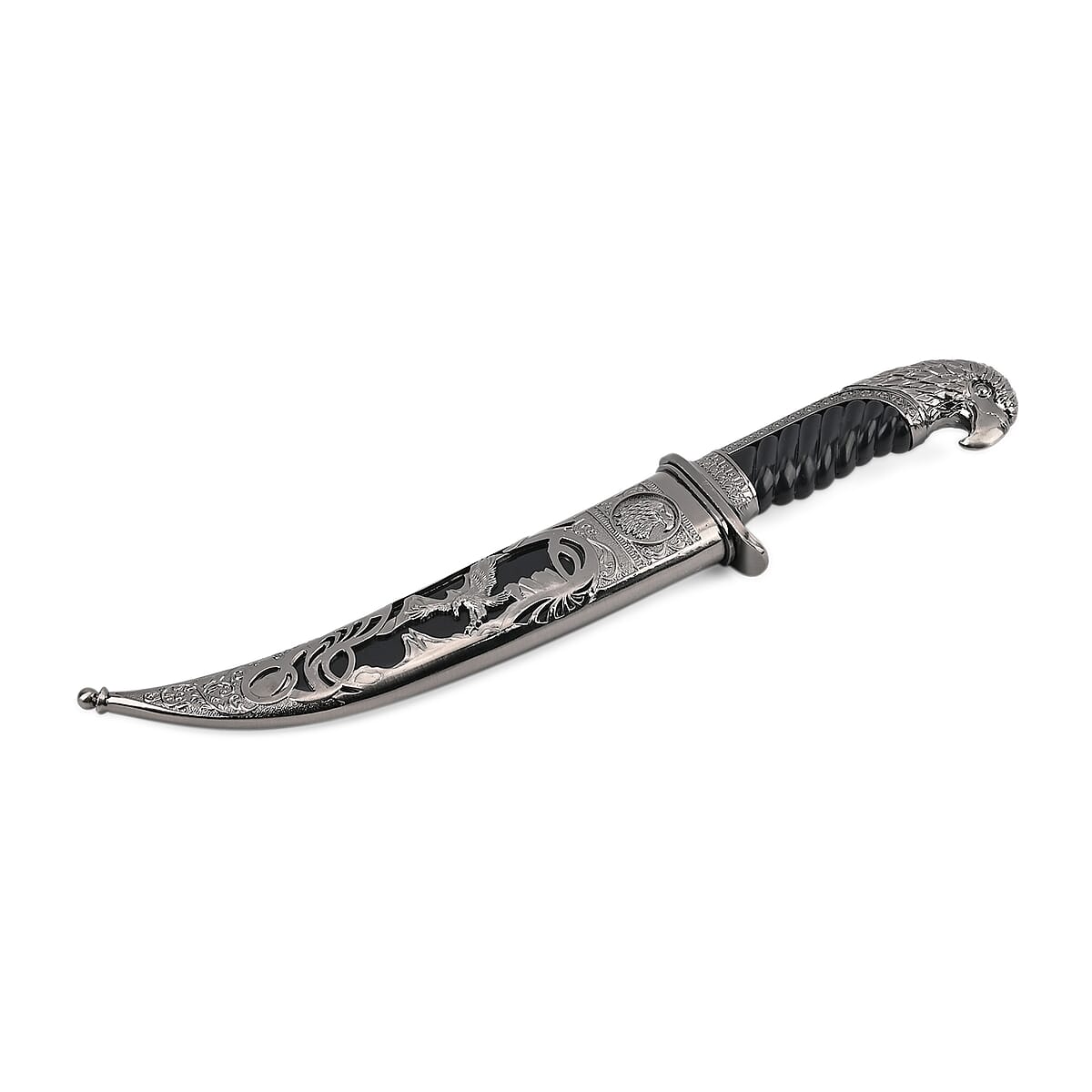 Dark Silver Color Outdoor Hunting Knife Stainless Steel Blade 7.35 and Scabbard Handle with Eagle Head Pommel image number 3