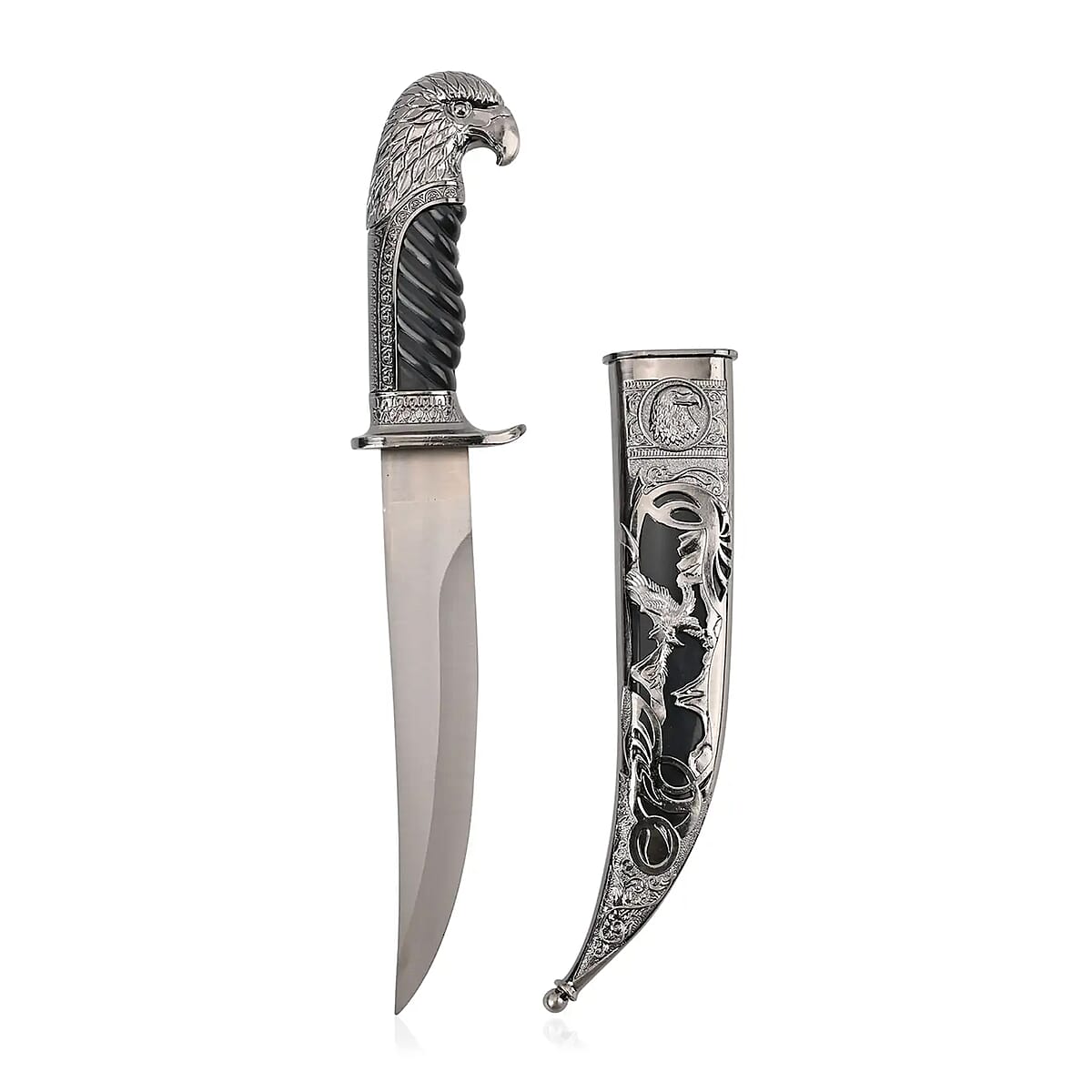 Dark Silver Color Outdoor Hunting Knife Stainless Steel Blade 7.35 and Scabbard Handle with Eagle Head Pommel image number 5