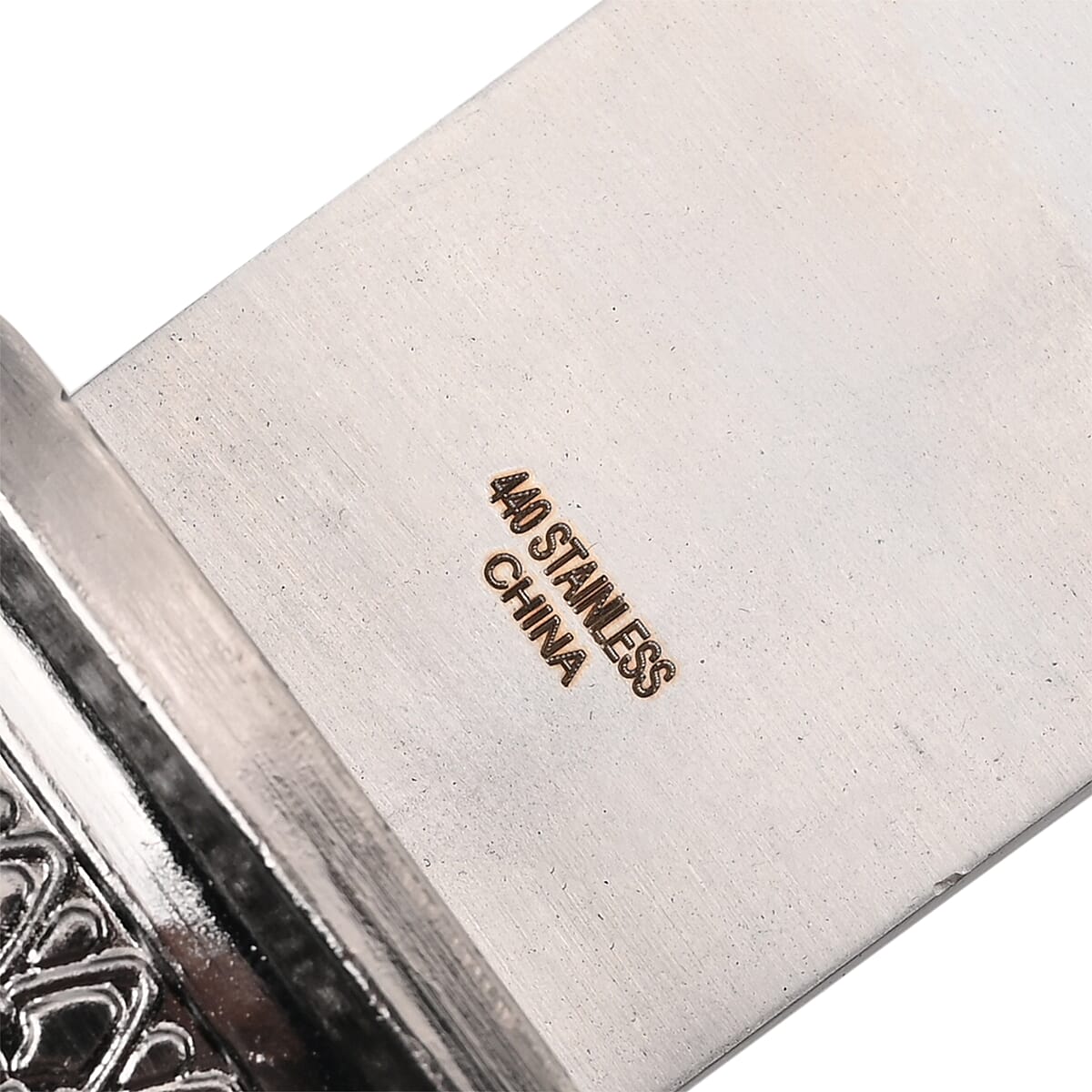 Dark Silver Color Outdoor Hunting Knife Stainless Steel Blade 7.35 and Scabbard Handle with Deer Head Pommel image number 4