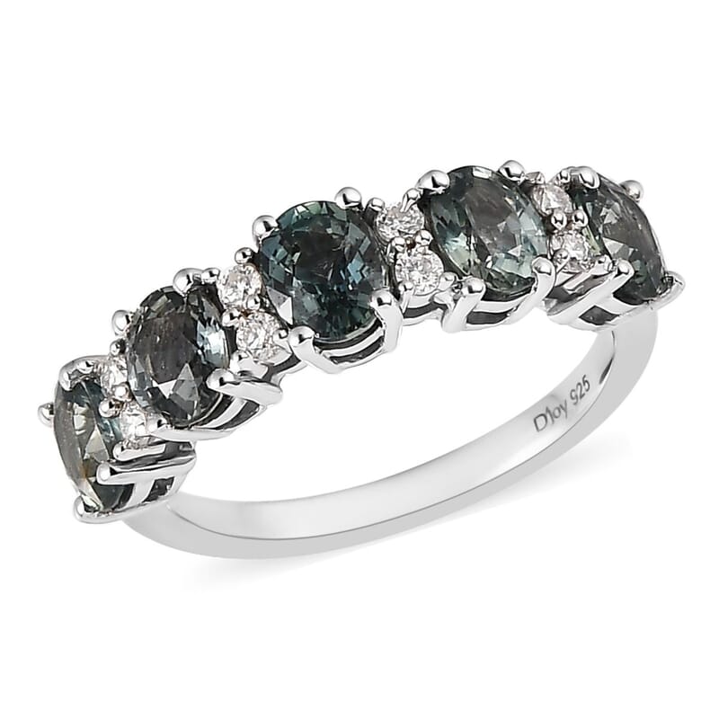 Premium Natural Australian Sapphire and Moissanite Ring in Platinum Over Sterling Silver (Size 10.0) 2.40 ctw