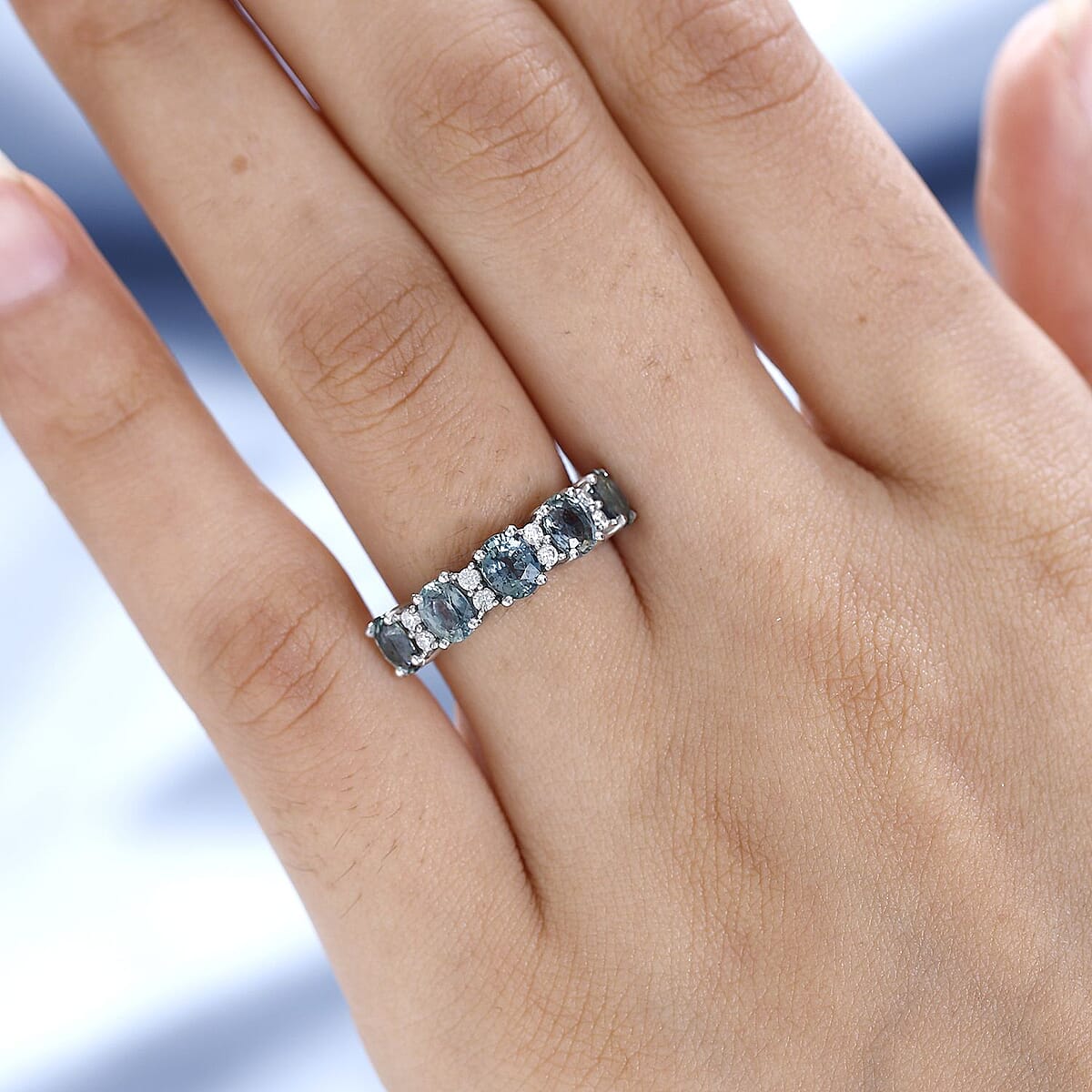 Premium Natural Australian Sapphire and Moissanite Ring in Platinum Over Sterling Silver 2.40 ctw image number 2